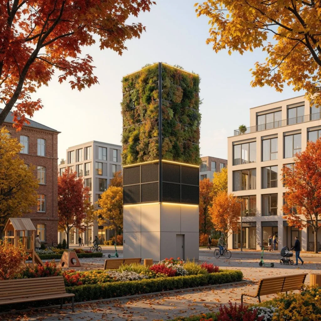 Der Klimaturm von Towergy soll ab Ende des Jahres in Bremerhaven serienmäßig hergestellt werden. Er ist bis zu 14 Meter hoch und kann bis zu 400 Haushalte versorgen.