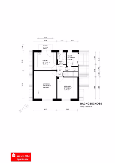 Vermietetes ZFH mit Mini-Bungalow im Garten - Grundriss Dachgeschoss (81199)