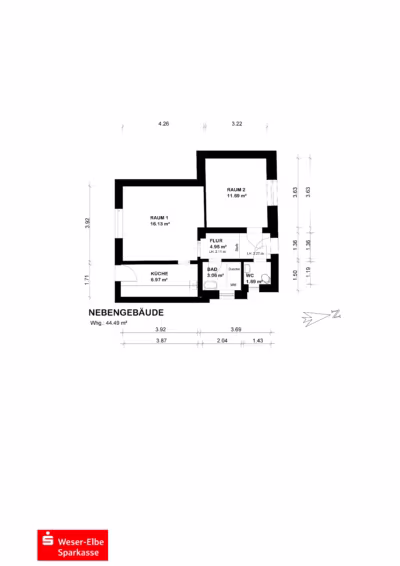 Vermietetes ZFH mit Mini-Bungalow im Garten - Grundriss Nebengebäude (81201)