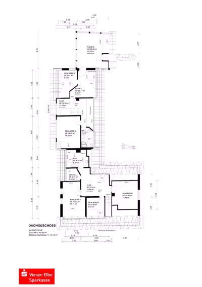 Zwei Häuser auf einem Grundstück - Grundriss Dachgeschoss (78392)