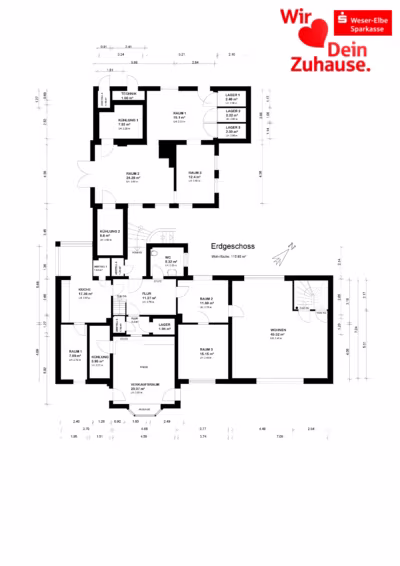 Wohnhaus mit Gewerbefläche für Beruf oder Hobby - Grundriss EG (83478)