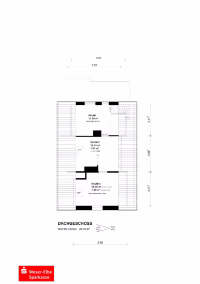 Siedlungshaus mit Anbau, 2 Garagen und 1 Carport - Grundriss Dachgeschoss (80546)