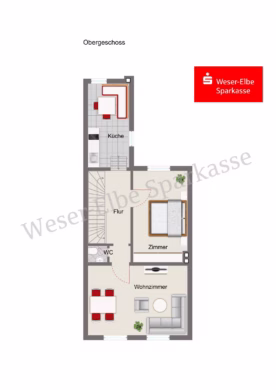 Teilmodernisiertes Reihenhaus in Geestemünde-Süd - Grundriss Obergeschoss (70685)