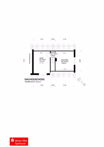 Kleine, sanierungsbedürftige DHH - Grundriss Dachgeschoss (81888)