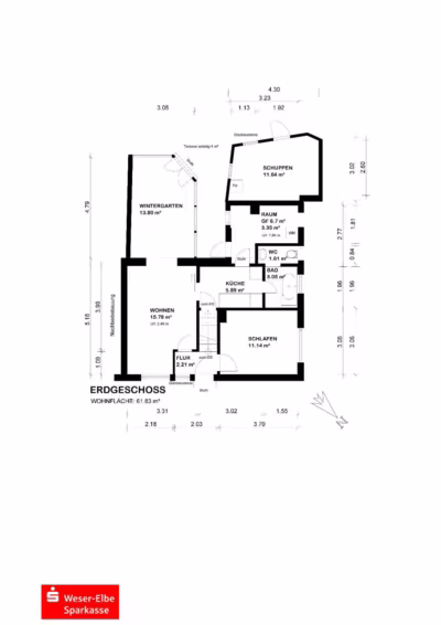 Kleine, sanierungsbedürftige DHH - Grundriss Erdgeschoss (81887)