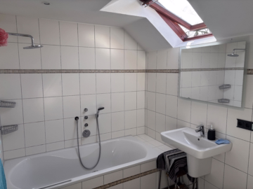 Möbelwagen, Einziehen, Wohlfühlen – Reihenhaus - Badezimmer (48756)