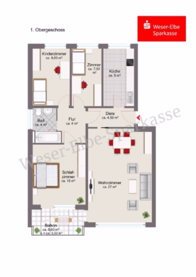 4-Zi.-Wohnung mit Loggia & Markise in Leherheide - Grundriss (54198)
