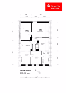 Wohn- und Geschäftshaus mitten in Hechthausen - Grundriss Dachgeschoss (42560)