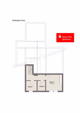 Altbauhaus aus 1892 mit 2 freien Wohneinheiten - Grundriss Kellergeschoss (40616)